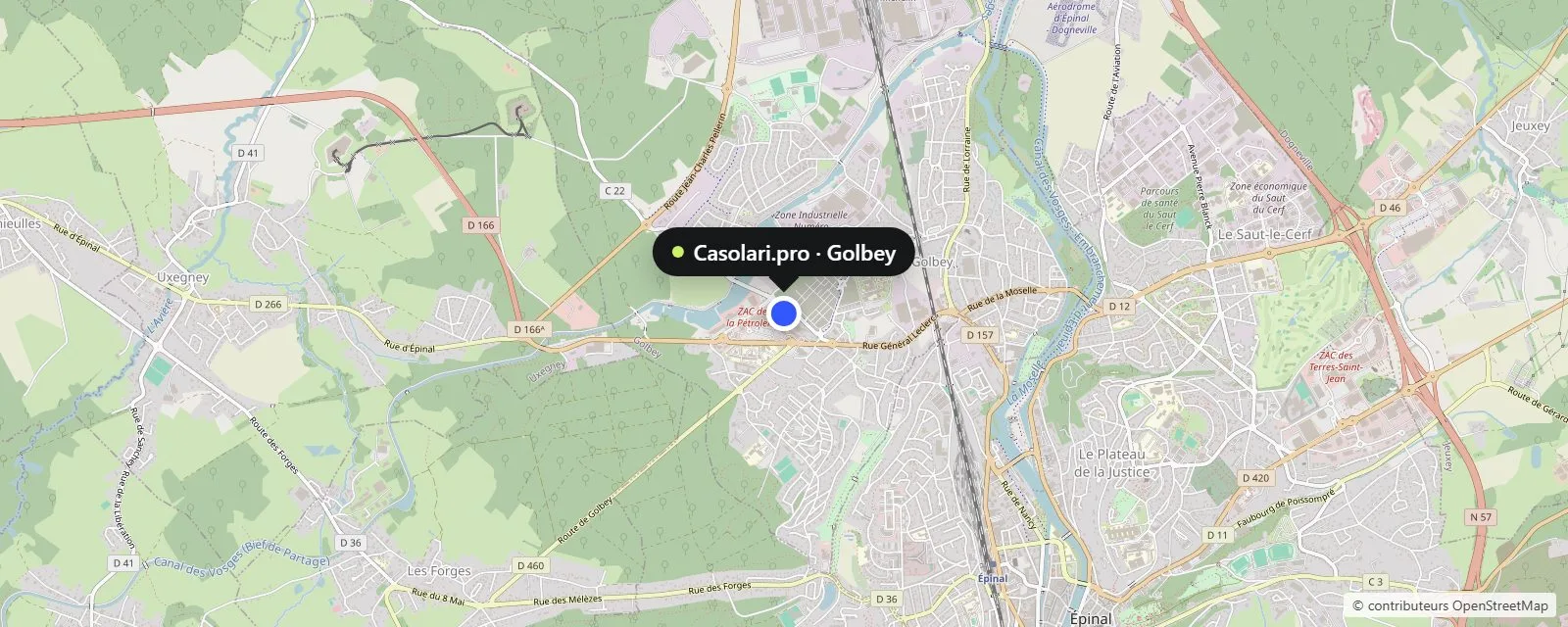 Carte de Golbey et d'Épinal avec l'emplacement de Casolari.pro