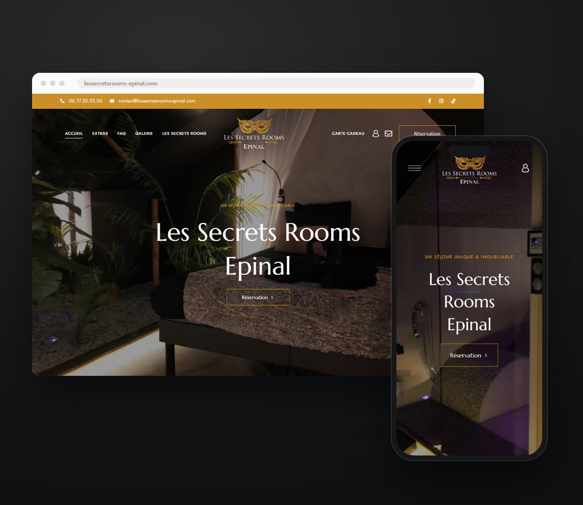 Site des Secrets Rooms à Épinal, version ordinateur et smartphone