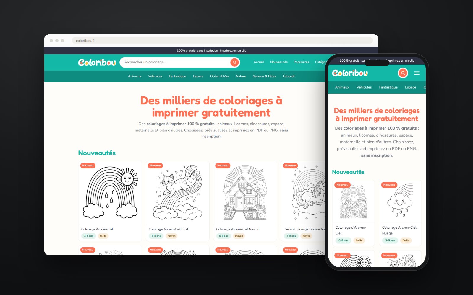 Coloribou sur ordinateur et sur smartphone