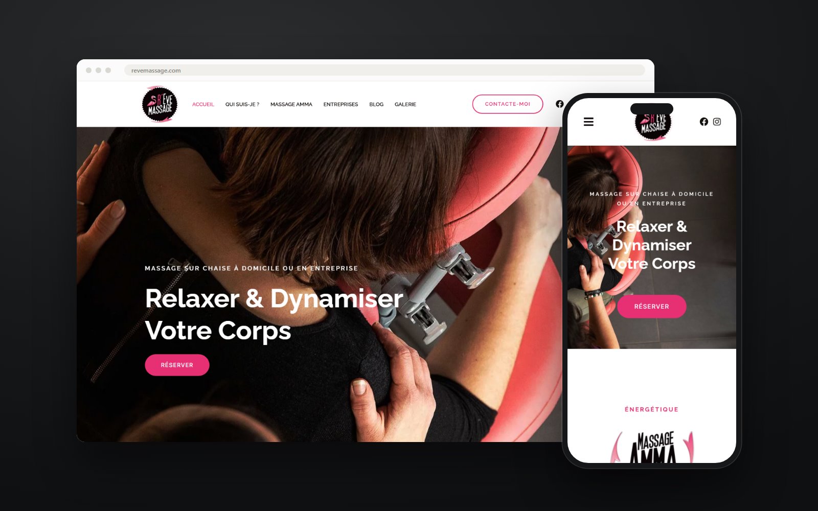 Site de R'Eve massage sur ordinateur et sur smartphone